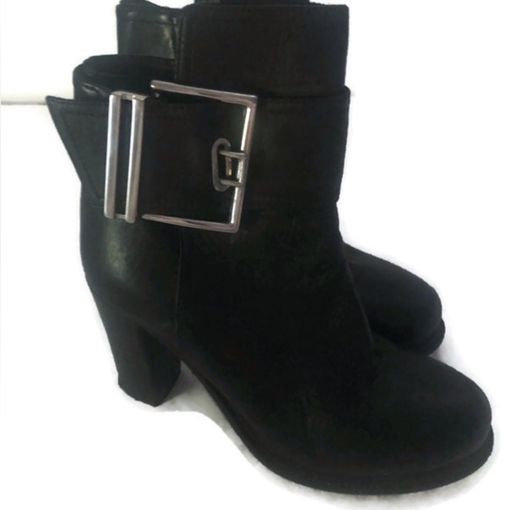 Napoleoni Womens Made In Italy Black Leather Side Zip  Boots With Buckle Sz  38